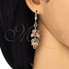 Oro Laminado Long Earring, Gold Filled Style Leaf Design, with Multicolor Cubic Zirconia, Polished, Golden Finish, 02.323.0007.1