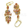 Oro Laminado Long Earring, Gold Filled Style Leaf Design, with Multicolor Cubic Zirconia, Polished, Golden Finish, 02.323.0007.1