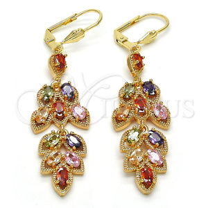 Gold Filled Ring — Long Earring Leaf Design with Multicolor Cubic Zirconia — main product view — SKU 120074 | Oro Laminado anillo — Long Earring Leaf diseño with Multicolor Cubic Zirconia — SKU 120074