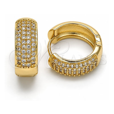 Oro Laminado Huggie Hoop, Gold Filled Style with White Micro Pave, Polished, Golden Finish, 02.210.0102.20