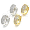 Oro Laminado Huggie Hoop, Gold Filled Style with White Micro Pave, Polished, Golden Finish, 02.210.0102.20