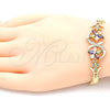 Oro Laminado Fancy Bracelet, Gold Filled Style Flower Design, with Multicolor Cubic Zirconia, Polished, Golden Finish, 03.210.0085.1.08 (06 MM Thickness, 8 Inches Length)