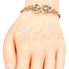 Oro Laminado Fancy Bracelet, Gold Filled Style Flower Design, with Multicolor Cubic Zirconia, Polished, Golden Finish, 03.210.0085.1.08 (06 MM Thickness, 8 Inches Length)