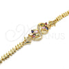 Oro Laminado Fancy Bracelet, Gold Filled Style Flower Design, with Multicolor Cubic Zirconia, Polished, Golden Finish, 03.210.0085.1.08 (06 MM Thickness, 8 Inches Length)