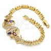 Oro Laminado Fancy Bracelet, Gold Filled Style Flower Design, with Multicolor Cubic Zirconia, Polished, Golden Finish, 03.210.0085.1.08 (06 MM Thickness, 8 Inches Length)
