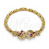 Oro Laminado Fancy Bracelet, Gold Filled Style Flower Design, with Multicolor Cubic Zirconia, Polished, Golden Finish, 03.210.0085.1.08 (06 MM Thickness, 8 Inches Length)