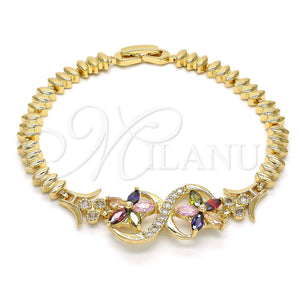 Gold Filled Bracelet — Fancy Bracelet Flower Design with Multicolor Cubic Zirconia — main product view — SKU 120103 | Oro Laminado brazalete — elegante Bracelet flor diseño with Multicolor Cubic Zirconia — SKU 120103