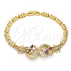 Oro Laminado Fancy Bracelet, Gold Filled Style Flower Design, with Multicolor Cubic Zirconia, Polished, Golden Finish, 03.210.0085.1.08 (06 MM Thickness, 8 Inches Length)