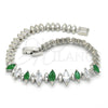 Rhodium Gold Filled Fancy Bracelet, with Green and White Cubic Zirconia, Polished, Rhodium Finish, 03.210.0082.8.07 (05 MM Thickness, 7 Inches Length)