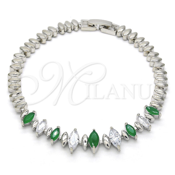 Rhodium Gold Filled Fancy Bracelet, with Green and White Cubic Zirconia, Polished, Rhodium Finish, 03.210.0082.8.07 (05 MM Thickness, 7 Inches Length)