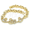 Oro Laminado Fancy Bracelet, Gold Filled Style Swan and Heart Design, with White Cubic Zirconia, Polished, Golden Finish, 03.210.0088.08 (08 MM Thickness, 8 Inches Length)