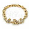 Oro Laminado Fancy Bracelet, Gold Filled Style Swan and Heart Design, with White Cubic Zirconia, Polished, Golden Finish, 03.210.0088.08 (08 MM Thickness, 8 Inches Length)