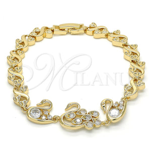 Gold Filled Bracelet — Fancy Bracelet Swan and Heart Design with White — main product view — SKU 120141 | Oro Laminado brazalete — elegante Bracelet Swan and corazón diseño with blanco — SKU 120141