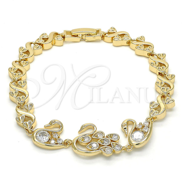 Gold Filled Bracelet — Fancy Bracelet Swan and Heart Design with White — main product view — SKU 120141 | Oro Laminado brazalete — elegante Bracelet Swan and corazón diseño with blanco — SKU 120141