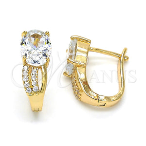 Gold Filled Hoop Earrings — Huggie Hoop with White Cubic Zirconia and White — main product view — SKU 120174 | Oro Laminado aretes de aro — Huggie Hoop with blanco Cubic Zirconia and blanco — SKU 120174