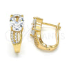 Oro Laminado Huggie Hoop, Gold Filled Style with White Cubic Zirconia and White Crystal, Polished, Golden Finish, 02.304.0006.10