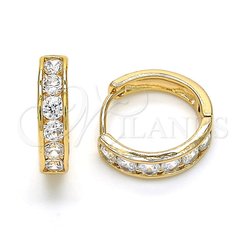 Oro Laminado Huggie Hoop, Gold Filled Style with White Cubic Zirconia, Polished, Golden Finish, 02.304.0011.15
