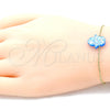 Oro Laminado Fancy Bracelet, Gold Filled Style Hand of God Design, with Blue Topaz Opal, Polished, Golden Finish, 03.99.0001.07 (01 MM Thickness, 7 Inches Length)