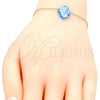 Oro Laminado Fancy Bracelet, Gold Filled Style Hand of God Design, with Blue Topaz Opal, Polished, Golden Finish, 03.99.0001.07 (01 MM Thickness, 7 Inches Length)