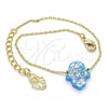 Oro Laminado Fancy Bracelet, Gold Filled Style Hand of God Design, with Blue Topaz Opal, Polished, Golden Finish, 03.99.0001.07 (01 MM Thickness, 7 Inches Length)