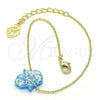 Oro Laminado Fancy Bracelet, Gold Filled Style Hand of God Design, with Blue Topaz Opal, Polished, Golden Finish, 03.99.0001.07 (01 MM Thickness, 7 Inches Length)
