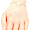 Oro Laminado Fancy Bracelet, Gold Filled Style Hand of God Design, with White Opal, Polished, Golden Finish, 03.99.0001.1.07 (01 MM Thickness, 7 Inches Length)