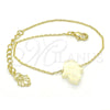 Oro Laminado Fancy Bracelet, Gold Filled Style Hand of God Design, with White Opal, Polished, Golden Finish, 03.99.0001.1.07 (01 MM Thickness, 7 Inches Length)
