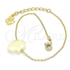 Oro Laminado Fancy Bracelet, Gold Filled Style Hand of God Design, with White Opal, Polished, Golden Finish, 03.99.0001.1.07 (01 MM Thickness, 7 Inches Length)