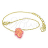 Oro Laminado Fancy Bracelet, Gold Filled Style Hand of God Design, with Pink Opal, Polished, Golden Finish, 03.99.0001.2.07 (01 MM Thickness, 7 Inches Length)