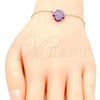 Oro Laminado Fancy Bracelet, Gold Filled Style Judaica and Hand of God Design, with Amethyst Opal, Polished, Golden Finish, 03.99.0001.3.07 (01 MM Thickness, 7 Inches Length)