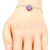 Oro Laminado Fancy Bracelet, Gold Filled Style Hand of God Design, with Amethyst Opal, Polished, Golden Finish, 03.99.0001.3.07 (01 MM Thickness, 7 Inches Length)