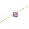 Oro Laminado Fancy Bracelet, Gold Filled Style Hand of God Design, with Amethyst Opal, Polished, Golden Finish, 03.99.0001.3.07 (01 MM Thickness, 7 Inches Length)