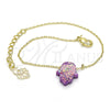Oro Laminado Fancy Bracelet, Gold Filled Style Hand of God Design, with Amethyst Opal, Polished, Golden Finish, 03.99.0001.3.07 (01 MM Thickness, 7 Inches Length)