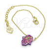 Oro Laminado Fancy Bracelet, Gold Filled Style Hand of God Design, with Amethyst Opal, Polished, Golden Finish, 03.99.0001.3.07 (01 MM Thickness, 7 Inches Length)
