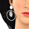 Oro Laminado Long Earring, Gold Filled Style with Gray Mother of Pearl, Polished, Golden Finish, 02.268.0071.1