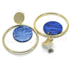 Oro Laminado Long Earring, Gold Filled Style with Capri Blue Opal, Polished, Golden Finish, 02.268.0071.2