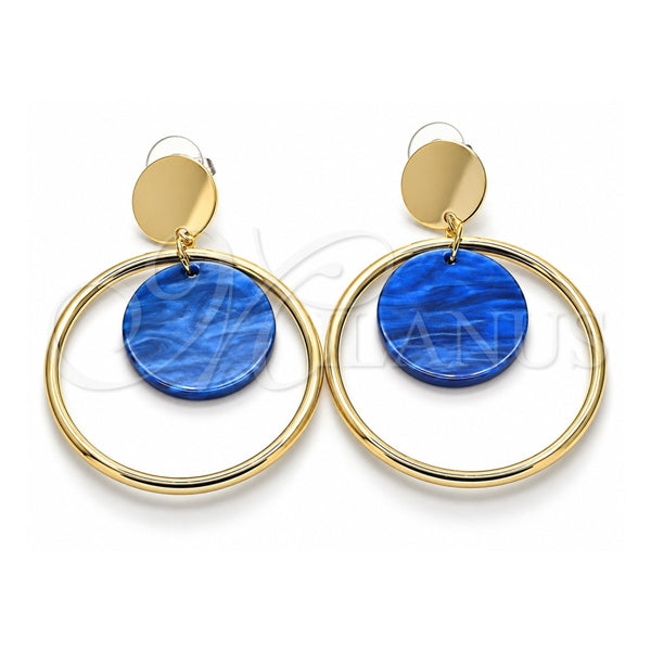Oro Laminado Long Earring, Gold Filled Style with Capri Blue Opal, Polished, Golden Finish, 02.268.0071.2