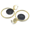 Oro Laminado Long Earring, Gold Filled Style with Black Opal, Polished, Golden Finish, 02.268.0071.3