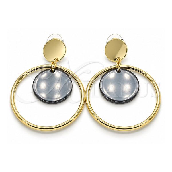 Oro Laminado Long Earring, Gold Filled Style with Black Opal, Polished, Golden Finish, 02.268.0071.3