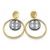 Oro Laminado Long Earring, Gold Filled Style with Black Opal, Polished, Golden Finish, 02.268.0071.3