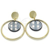 Oro Laminado Long Earring, Gold Filled Style with Black Opal, Polished, Golden Finish, 02.268.0071.3