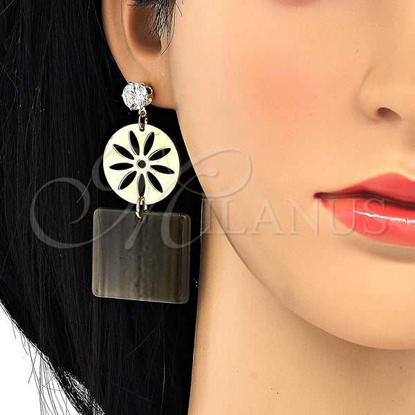 Gold Filled Ring — Long Earring Flower Design with White Cubic Zirconia — alternate product view — SKU 120210 | Oro Laminado anillo — Long Earring flor diseño with blanco Cubic Zirconia — SKU 120210
