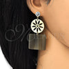 Oro Laminado Long Earring, Gold Filled Style Flower Design, with White Cubic Zirconia, Mustard Resin Finish, Golden Finish, 02.268.0072.1