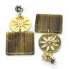 Oro Laminado Long Earring, Gold Filled Style Flower Design, with White Cubic Zirconia, Mustard Resin Finish, Golden Finish, 02.268.0072.1
