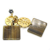 Oro Laminado Long Earring, Gold Filled Style Flower Design, with White Cubic Zirconia, Mustard Resin Finish, Golden Finish, 02.268.0072.1