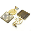 Oro Laminado Long Earring, Gold Filled Style Flower Design, with White Cubic Zirconia, Mustard Resin Finish, Golden Finish, 02.268.0072.1