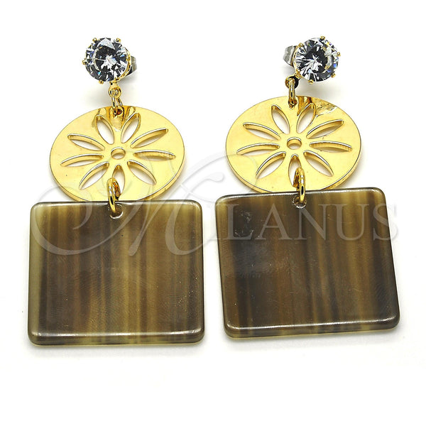 Gold Filled Ring — Long Earring Flower Design with White Cubic Zirconia — main product view — SKU 120210 | Oro Laminado anillo — Long Earring flor diseño with blanco Cubic Zirconia — SKU 120210