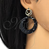 Oro Laminado Long Earring, Gold Filled Style Black Resin Finish, Golden Finish, 02.268.0073