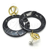 Oro Laminado Long Earring, Gold Filled Style Black Resin Finish, Golden Finish, 02.268.0073