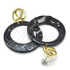Oro Laminado Long Earring, Gold Filled Style Black Resin Finish, Golden Finish, 02.268.0073